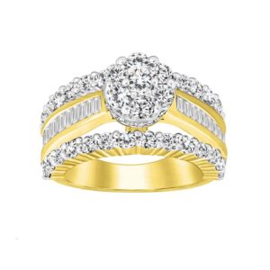 LADIES RING 3.00CT ROUND/BAGUETTE DIAMOND 14K YELLOW GOLD