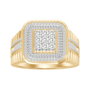 MEN'S RING 1.00CT ROUND/BAGUETTE DIAMOND 10K YELLOW GOLD