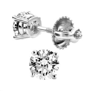LADIES SOLITAIRE EARRINGS 0.15CT ROUND DIAMOND 10k WHITE GOLD