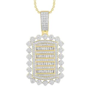 MEN'S CHARM PENDANT 3.00CT ROUND/BAGUETTE DIAMOND 10K YELLOW GOLD