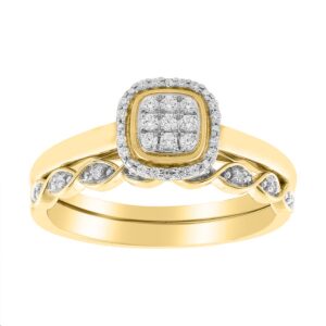 LADIES BRIDAL SET 0.15CT ROUND DIAMOND 10K YELLOW GOLD