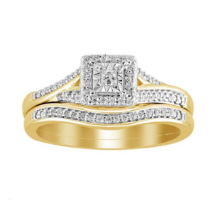LADIES BRIDAL SET 0.25CT ROUND/PRINCESS DIAMOND 14K YELLOW GOLD
