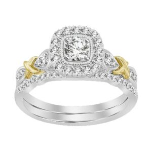 LADIES BRIDAL SET 0.50CT ROUND DIAMOND 10K WHITE/YELLOW GOLD