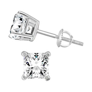 LADIES SOLITAIRE EARRINGS 1.50CT PRINCESS DIAMOND 14K WHITE GOLD