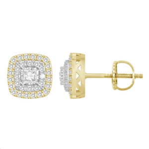 LADIES EARRINGS 0.50CT ROUND/PRINCESS DIAMOND 10K YELLOW GOLD