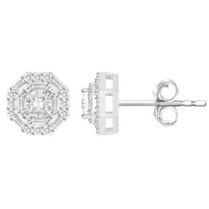 LADIES EARRINGS 0.50CT ROUND/PRINCESS/BAGUETTE DIAMOND 10K WHITE GOLD