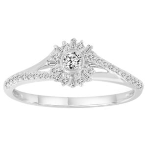 LADIES RING 0.25CT ROUND/BAGUETTE DIAMOND 10K WHITE GOLD