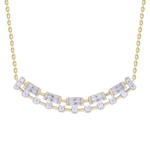 LADIES NECKLACE 0.33CT ROUND/BAGUETTE DIAMOND 10K YELLOW GOLD