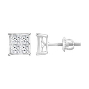 LADIES EARRINGS 1.00CT PRINCESS DIAMOND 10K WHITE GOLD