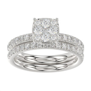 LADIES BRIDAL SET 1.00CT ROUND DIAMOND 14K WHITE GOLD