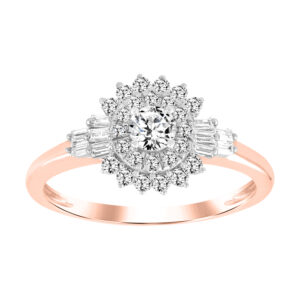 LADIES RING 0.50CT ROUND/BAGUETTE DIAMOND 10K ROSE GOLD(SI QUALITY)