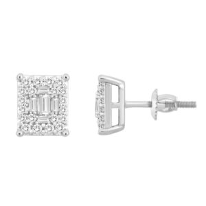 LADIES EARRINGS 0.62CT ROUND/BAGUETTE DIAMOND 10K WHITE GOLD