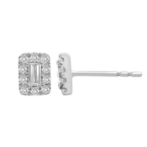 LADIES EARRINGS 0.50CT ROUND/EMERALD DIAMOND 10K WHITE GOLD