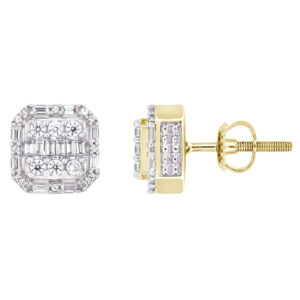 LADIES EARRINGS 0.50CT ROUND/BAGUETTE DIAMOND 10K YELLOW GOLD