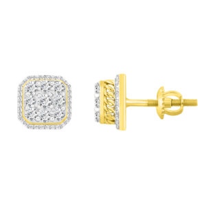 LADIES EARRINGS 1.00CT ROUND DIAMOND 10K YELLOW GOLD