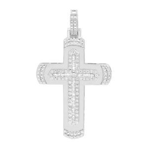 MEN'S PENDANT 0.50CT ROUND/BAGUETTE  DIAMOND 10K WHITE GOLD