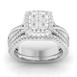 LADIES BRIDAL SET 1.25CT ROUND DIAMOND 14K WHITE GOLD