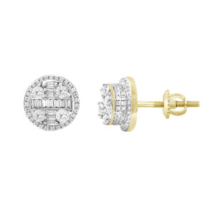 LADIES EARRINGS 0.75CT ROUND/BAGUETTE DIAMOND 10K YELLOW GOLD