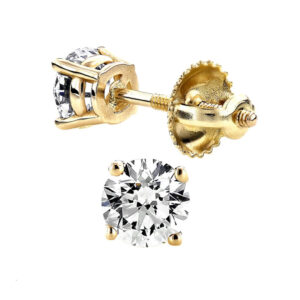 LADIES SOLITAIRE EARRINGS 3.25CT ROUND DIAMOND  14K YELLOW GOLD