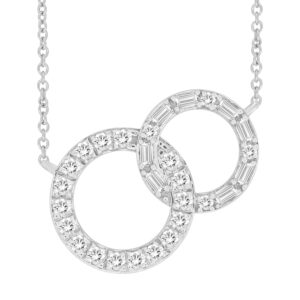 LADIES NECKLACE 0.25CT ROUND/BAGUETTTE DIAMOND 10K WHITE GOLD