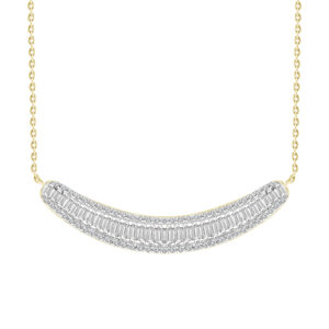 LADIES NECKLACE 0.33CT ROUND/BAGUETTE DIAMOND 14K YELLOW GOLD