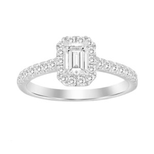 LADIES RING 0.50CT ROUND/EMERALD DIAMOND  14K WHITE GOLD (CENTER STONE 0.50 CT EMERALD DIAMOND)