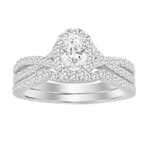 LADIES BRIDAL SET 0.75CT ROUND/OVAL DIAMOND 14K WHITE GOLD (CENTER STONE 0.50 CT OVAL DIAMOND)
