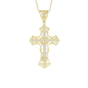 MEN'S PENDANT 0.50CT ROUND/BAGUETTE DIAMOND 14K YELLOW GOLD