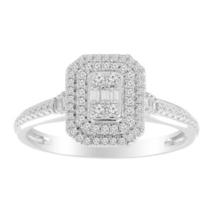 LADIES RING 0.25CT ROUND/BAGUETTE DIAMOND 10K WHITE GOLD