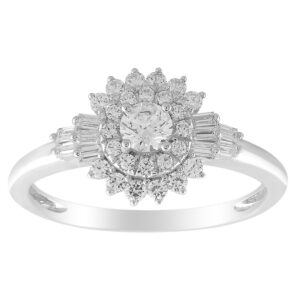 LADIES RING 0.25CT  ROUND/BAGUETTE DIAMOND 10K WHITE GOLD