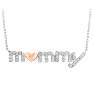 LADIES NECKLACE 0.25CT ROUND DIAMOND 10K WHITE/ROSE GOLD