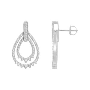 LADIES EARRINGS 1.00CT ROUND DIAMOND 10K WHITE GOLD