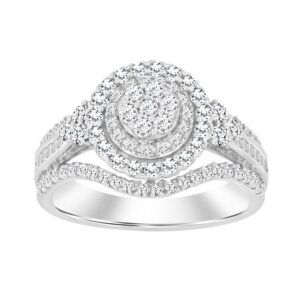 LADIES RING 1.00CT ROUND/BAGUETTE  DIAMOND 10K WHITE GOLD