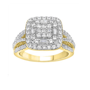 LADIES RING 1.50CT ROUND/PRINCESS/BAGUETTE DIAMOND 10K YELLOW GOLD
