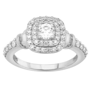 LADIES SEMI MOUNT RING 0.70CT ROUND/BAGUETTE  DIAMOND 14K WHITE GOLD (CENTER STONE 0.33 CT ROUND DIAMOND)