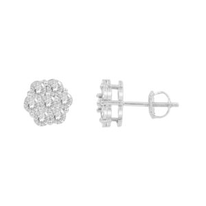 LADIES FLOWER EARRINGS 0.33CT ROUND DIAMOND 10K WHITE GOLD