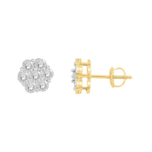 LADIES FLOWER EARRINGS 0.33CT ROUND DIAMOND 10K YELLOW GOLD