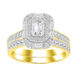 LADIES SEMI MOUNT BRIDAL SET 0.75CT ROUND DIAMOND EMERALD DIAMOND 14K YELLOW GOLD(SI QUALITY) (CENTER STONE 0.25 CT EMERALD DIAMOND)