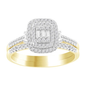 LADIES BRIDAL SET 0.40CT ROUND DIAMOND/BAGUETTE  10K YELLOW GOLD(SI QUALITY)