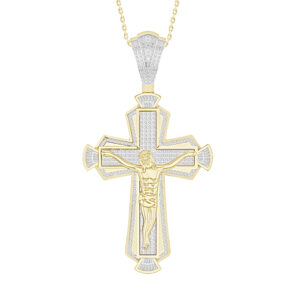 MEN'S PENDANT 0.75CT ROUND/BAGUETTE DIAMOND 10K YELLOW GOLD