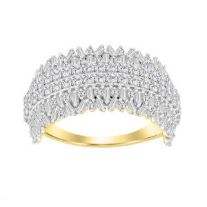 LADIES BAND 1.25CT ROUND/BAGUETTE DIAMOND 10K YELLOW GOLD