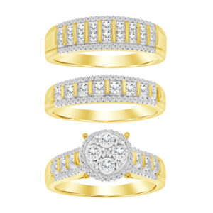 LADIES TRIO SET 1.00CT ROUND DIAMOND 10K YELLOW GOLD