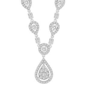 LADIES NECKLACE 1.75CT ROUND/BAGUETTE DIAMOND 10K WHITE GOLD