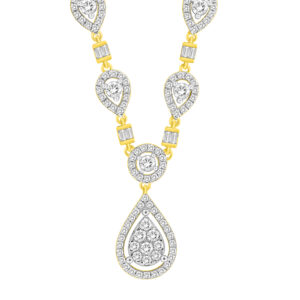 LADIES NECKLACE 1.75CT ROUND/BAGUETTE DIAMOND 10K YELLOW GOLD