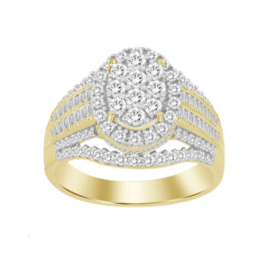 LADIES FASHION RING 1.00CT ROUND/BAGUETTE DIAMOND 14K YELLOW GOLD
