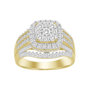LADIES FASHION RING 1.00CT ROUND/BAGUETTE DIAMOND 14K YELLOW GOLD