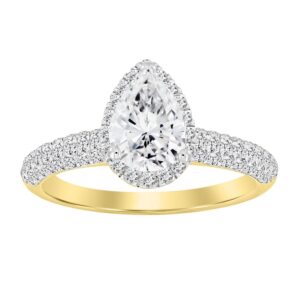 LADIES RING 0.50CT ROUND/PEAR DIAMOND 14K YELLOW GOLD(SI QUALITY) (CENTER STONE 0.75 CT PEAR DIAMOND)