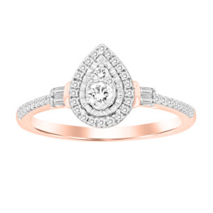 LADIES ENGAGEMENT RING 0.25CT ROUND/BAGUETTE  DIAMOND  STERLING SILVER/WHITE/ROSE
