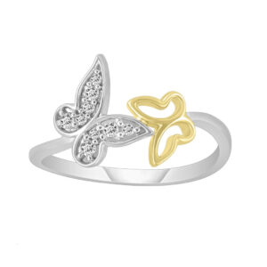 LADIES RING 0.10CT ROUND DIAMOND 10K/SS WHITE/YELLOW GOLD/STERLING SILVER