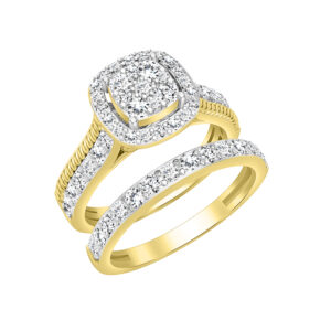 LADIES BRIDAL SET 1.00CT ROUND DIAMOND 14K YELLOW GOLD